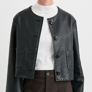 Rails Black Faux Leather Jacket with Button Details